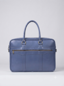 Cartable professionnel en cuir bleu gris vu de face