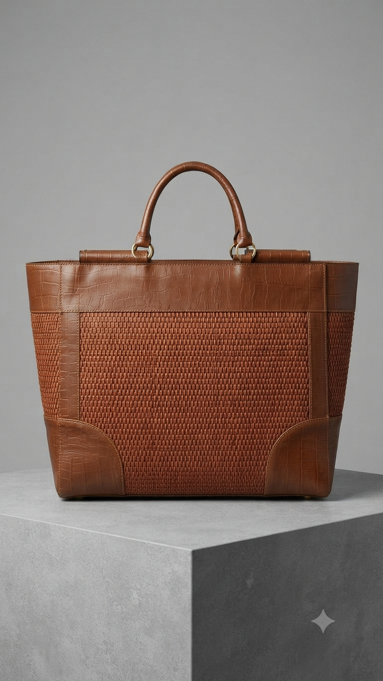 Sac à main de luxe en cuir véritable et osier tressé – Image 2