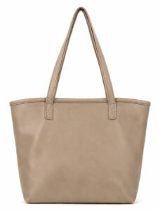 Grand sac tote en cuir taupe vu de face