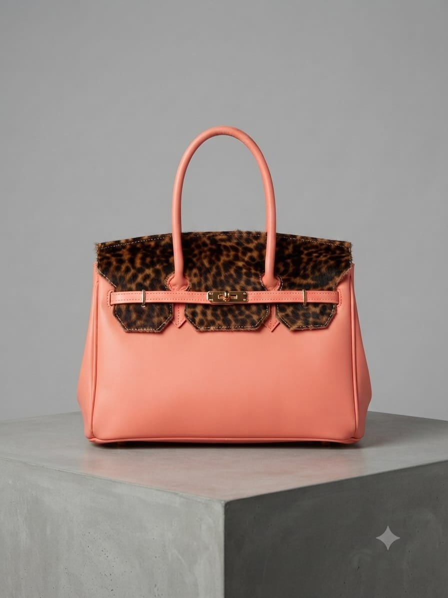 Sac à main Cuir Saumon & Veau Façon Poney –tachetés
