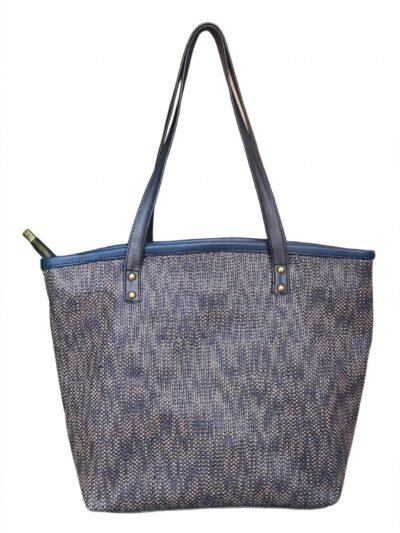 Grand Sac Tote Minimaliste - Bleu marine et Camel
